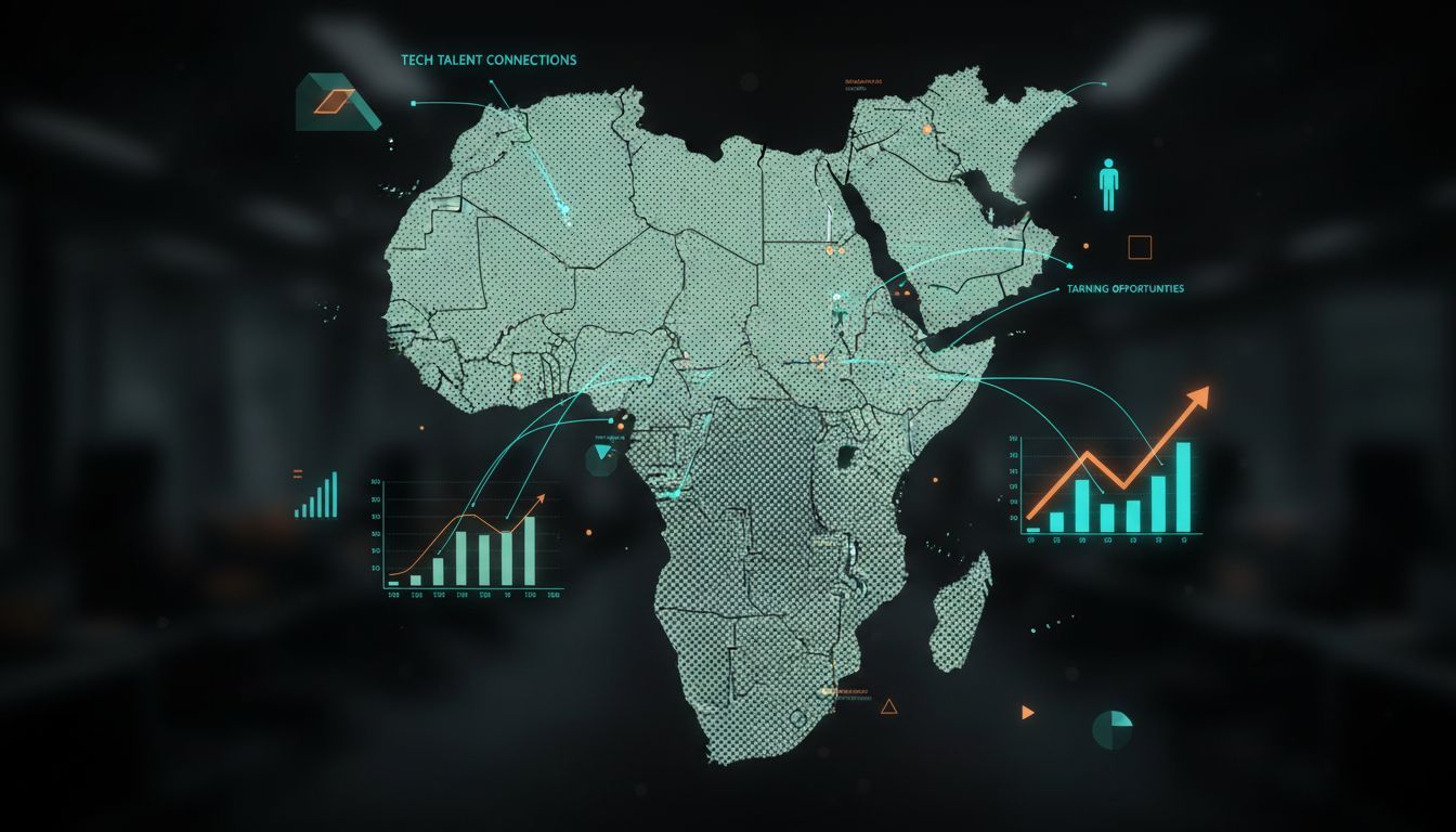 Digital map highlighting Kenya as a tech hub for AI training