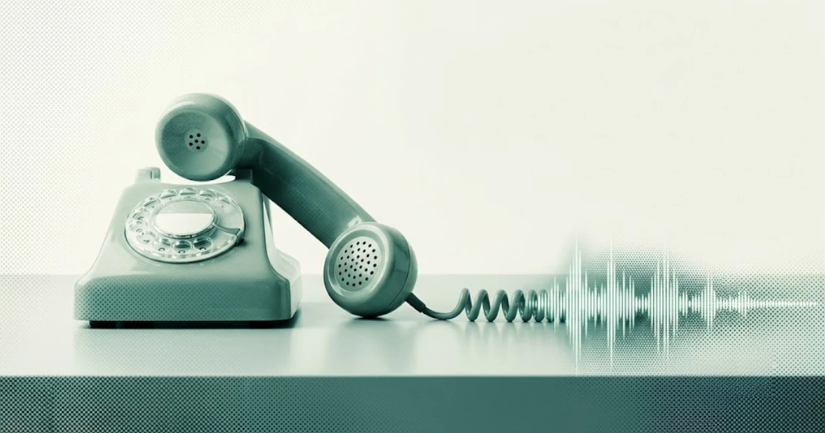 A vintage telephone receiver dissolving into a digital soundwave, representing the AskEthos AI voice interview