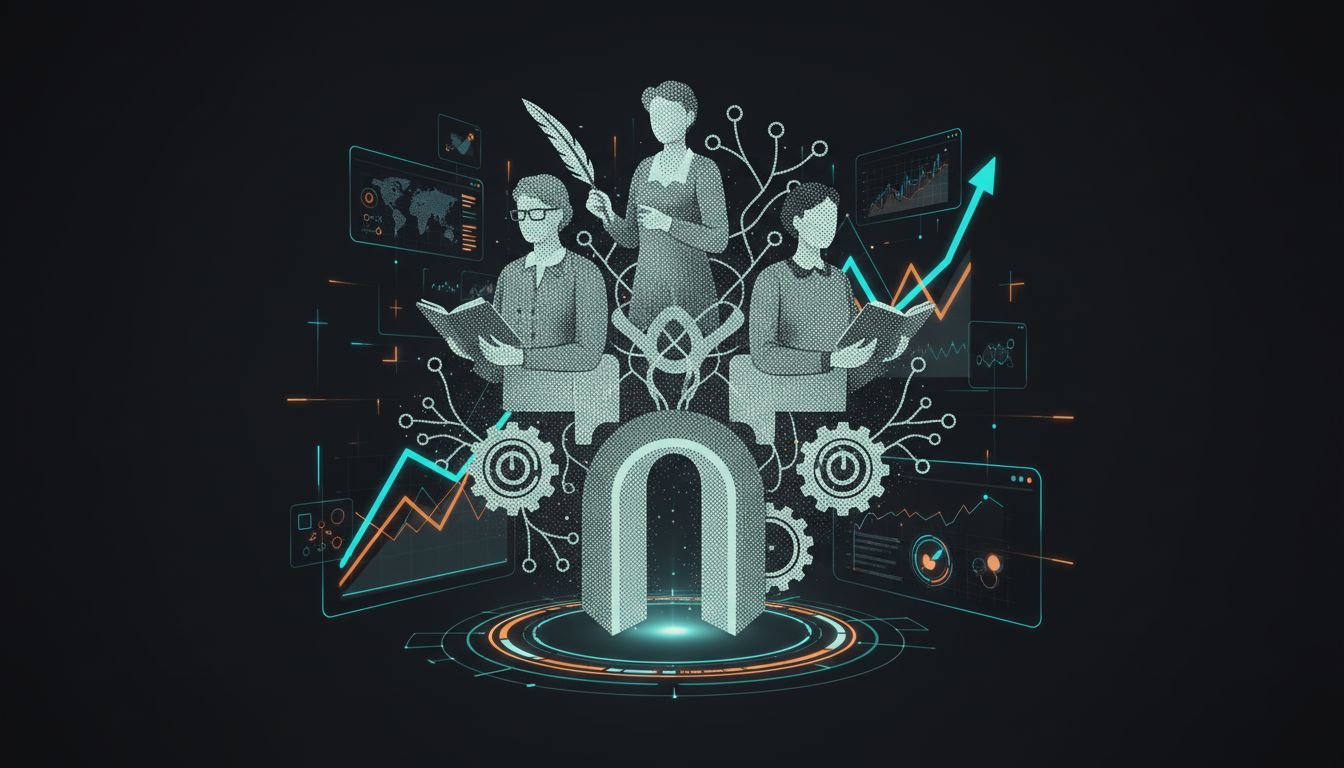 Cover image showing writers and humanities professionals training AI models