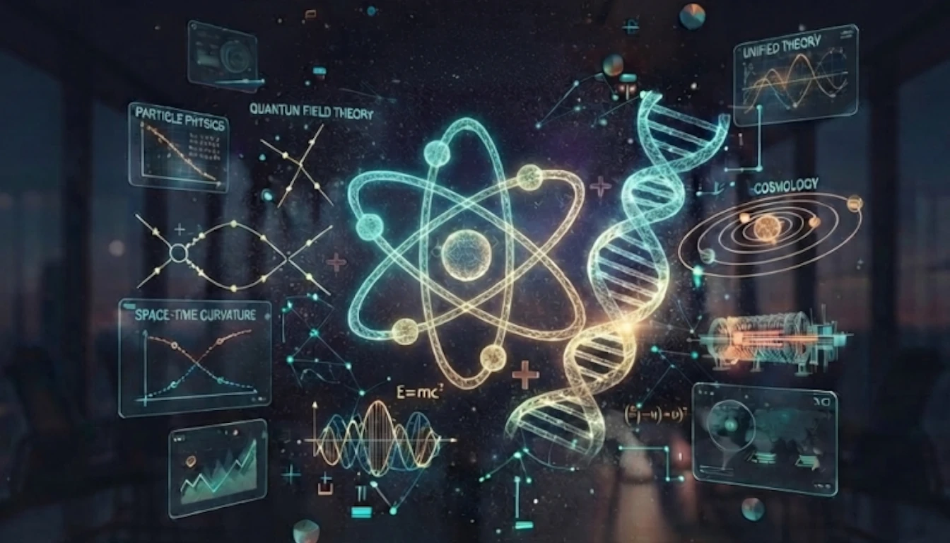 Physicist working through equations on a whiteboard