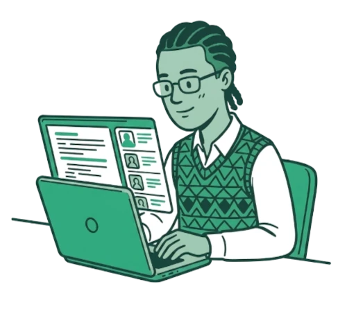 A person reviewing candidate profiles on a laptop